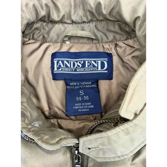 Lands End Goose Down Parka Mens Small Beige Belted Full Length 80s Vintage Coat - Picture 6 of 8